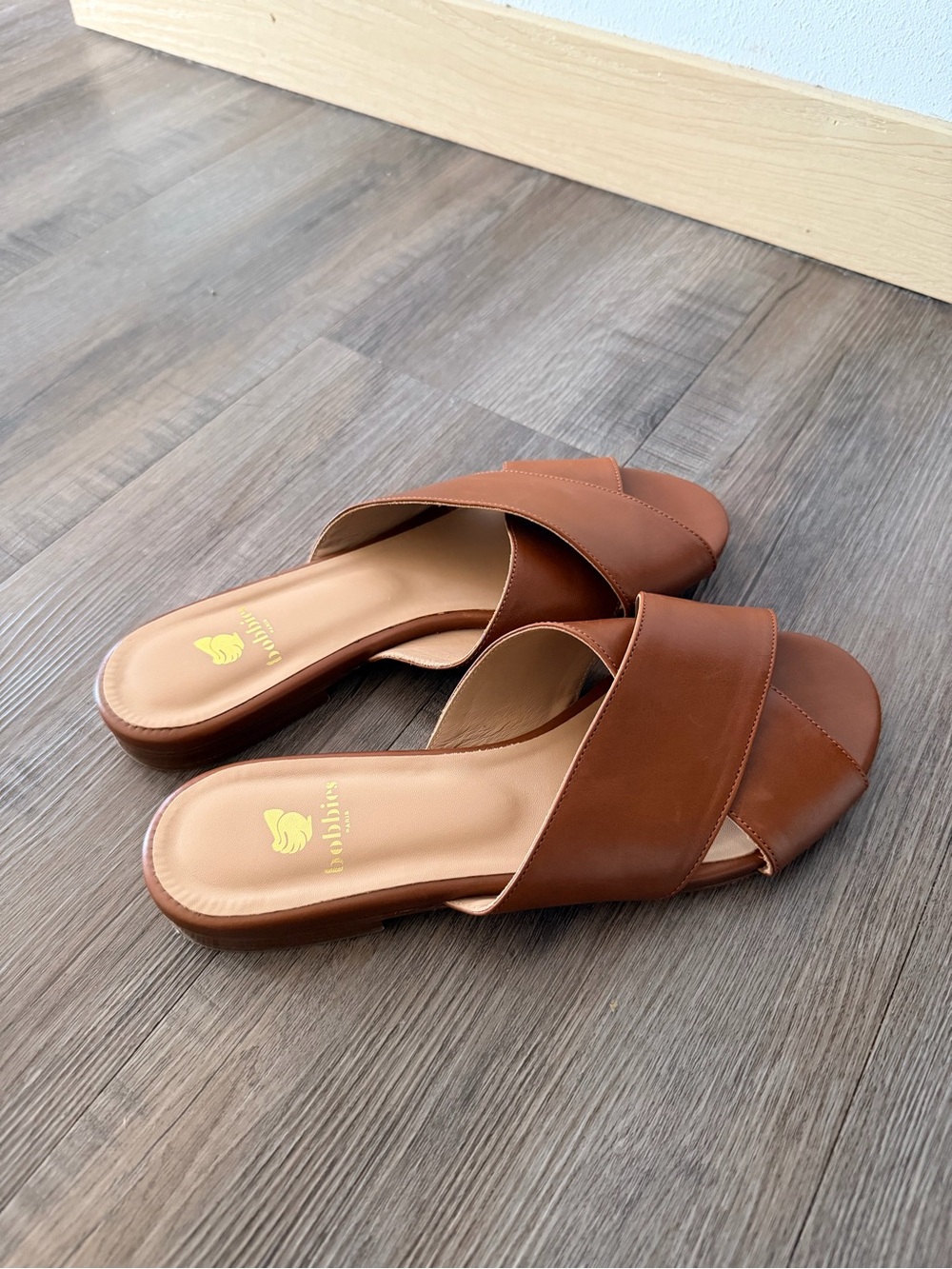 Bobbies Brown Leather Slide Sandals for Women